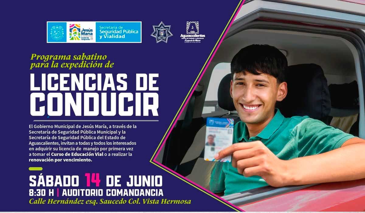 El programa sabatino de expedición de licencias de conducir llega a Jesús maría este 14 de junio