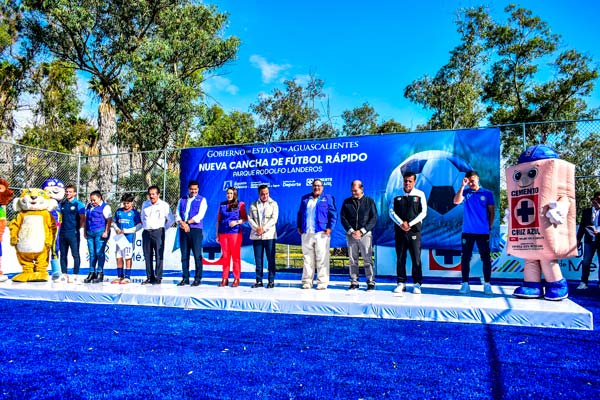 Nueva cancha de futbol 7 en el Parque Rodolfo Landeros en Aguascalientes.