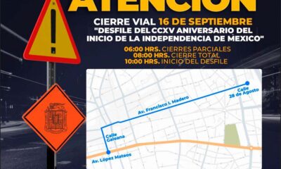 Anuncia policía municipal cierres viales por el desfile conmemorativo del aniversario de inicio de la Independencia de México