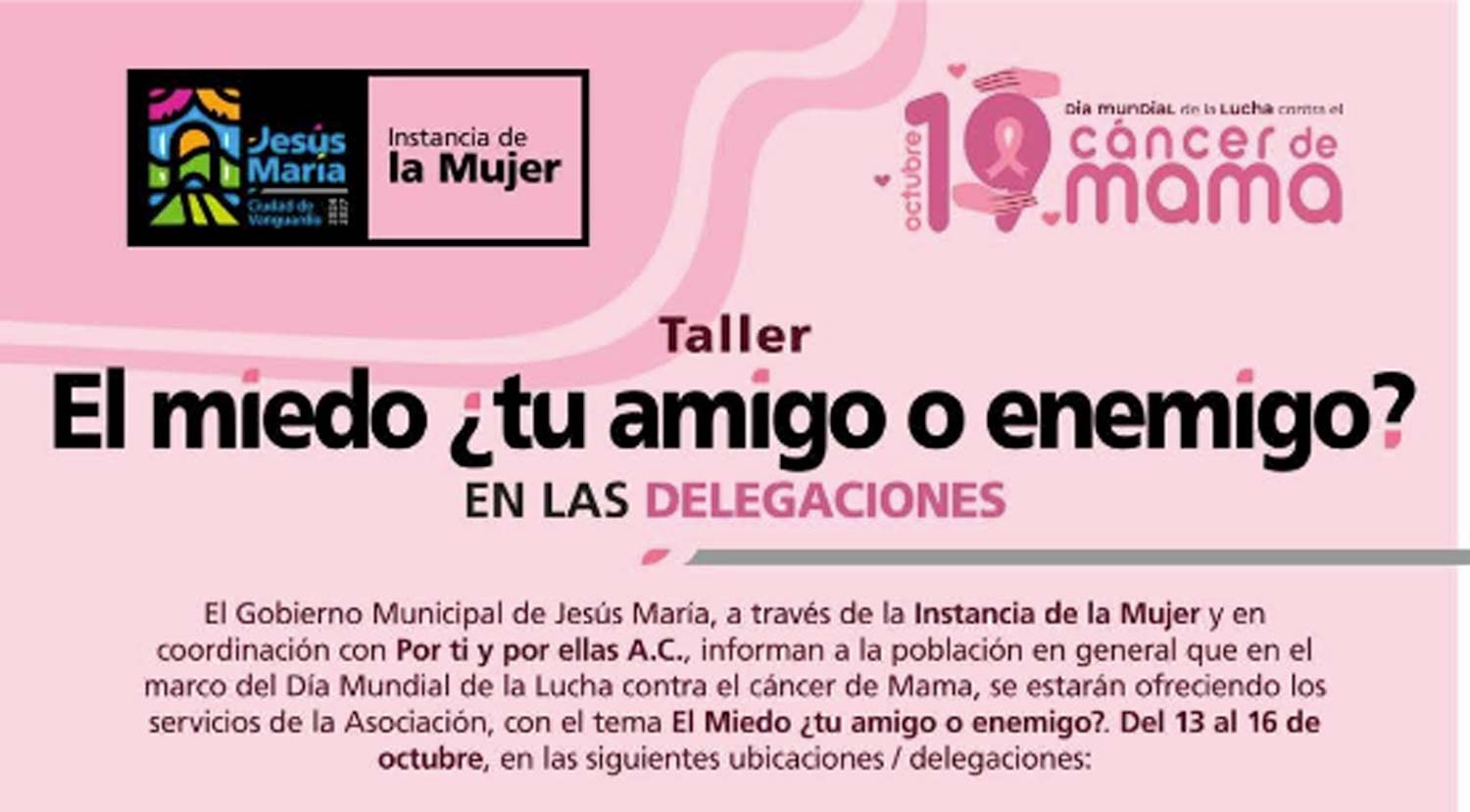 Gobierno de Jesús María promueve la detección y prevención del cáncer de mama.