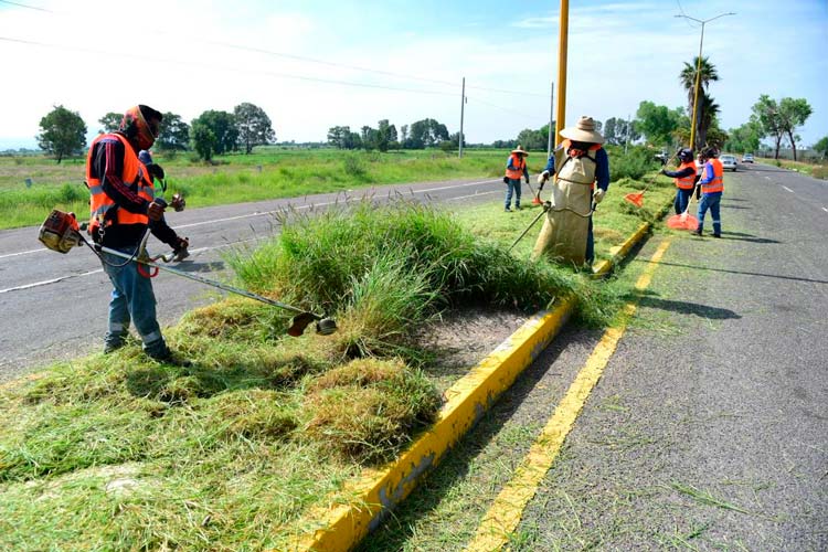 Macro operativo de limpieza en carretera al aeropuerto