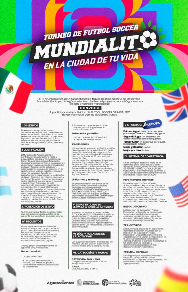 Presentación del torneo Mundialito en la Ciudad de tu Vida Aguascalientes 2026.