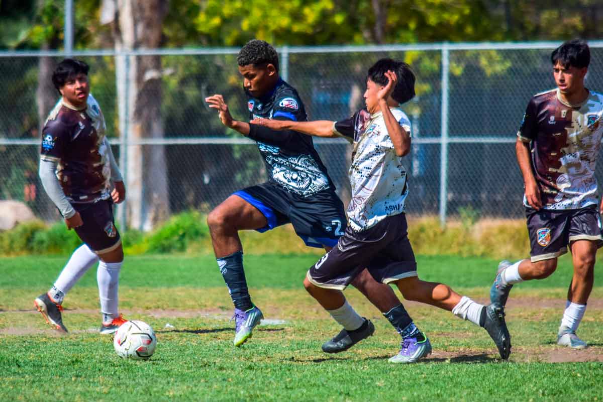 Jugadores de Ferrocarrileros FC y Muebleros FC durante el partido en Aguascalientes con marcador 2-1