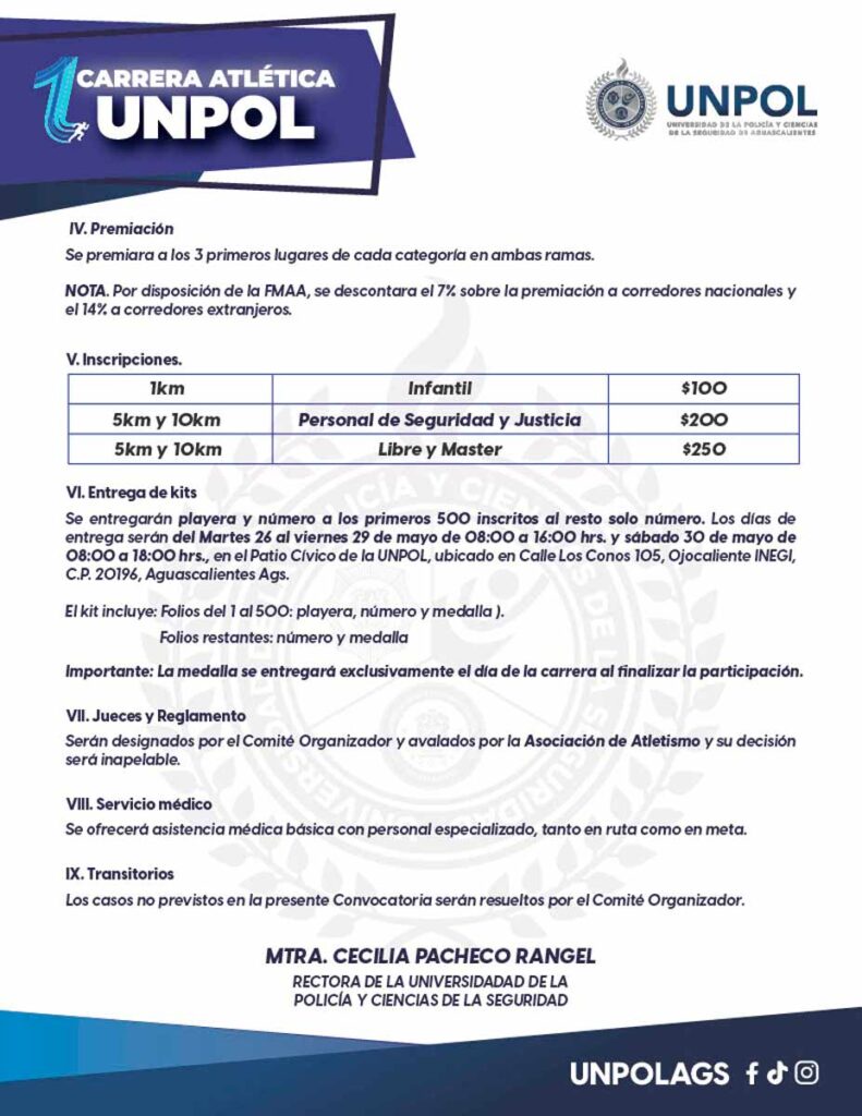 UNPOL Aguascalientes lanza su 1ra Carrera Atlética 2026: Inscripciones Categorías y Ruta